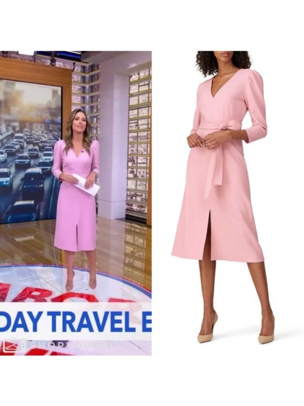 Shoshanna Damia Faux Belted Dress 2 Pink Crepe Front Slit Vneck